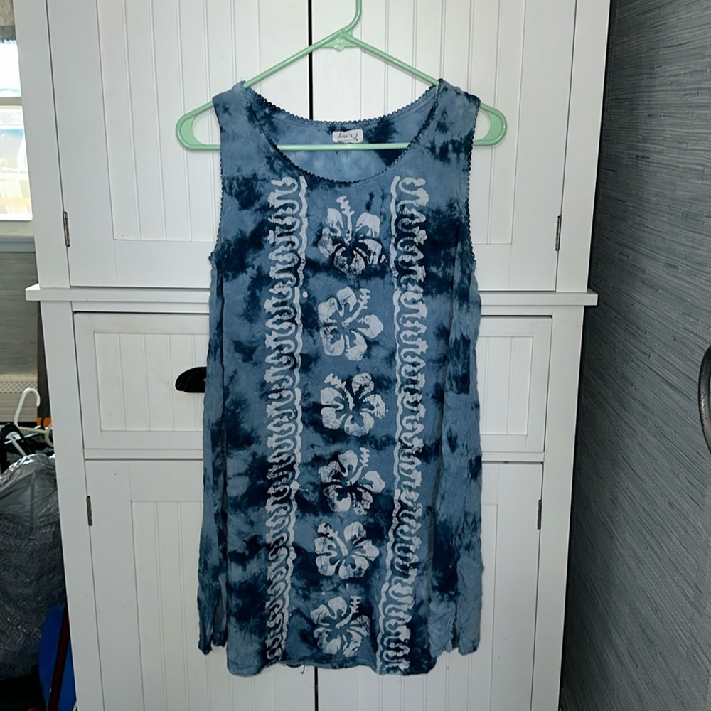 💜2 For $25💜 Y2K Daisy Island Blue Tie Dye Hawaiian Flower Sun Dress
